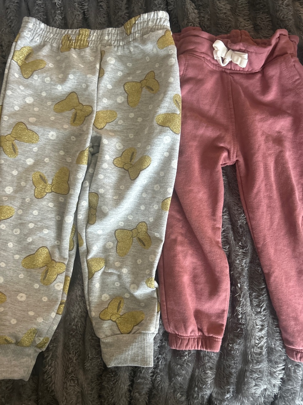 Girls' Pink Jogger Pants with Gold Bow Accent - Brand Not Visible